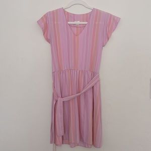 Pale pink striped cotton casual vintage 80's small mini dress